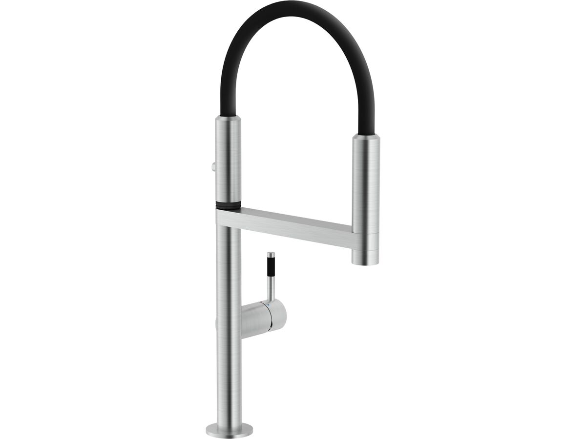 Nobili Move Pull Down Sink Mixer Brushed Nickel with Black Hose (6 Star)