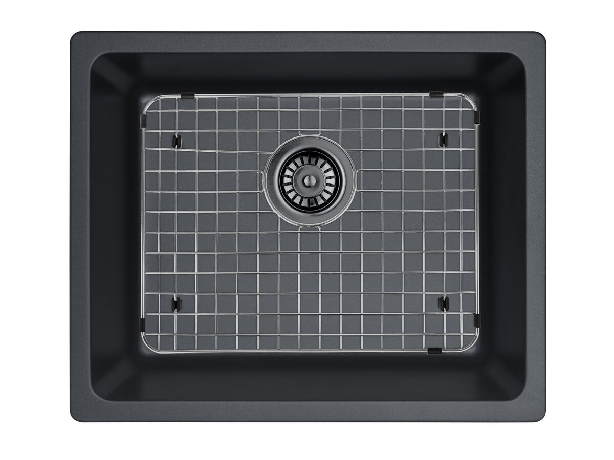 Memo Hugo Extended Single Bowl Sink No Taphole Granite Black with Grid