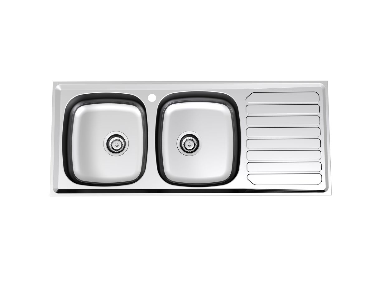 Base MK2 Double Bowl Sink 1200mm 1 Taphole Left Hand Bowl Stainless Steel