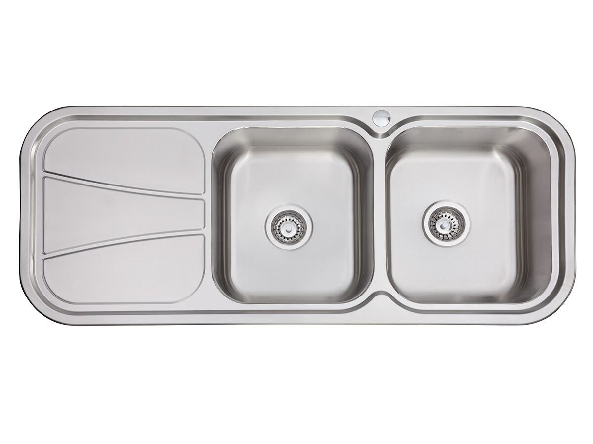 AFA Flow Double Bowl Undermount/Inset Sink Right Hand Bowl 1 Taphole with Quick-Fit Clips 1211 x 490mm Stainless Steel