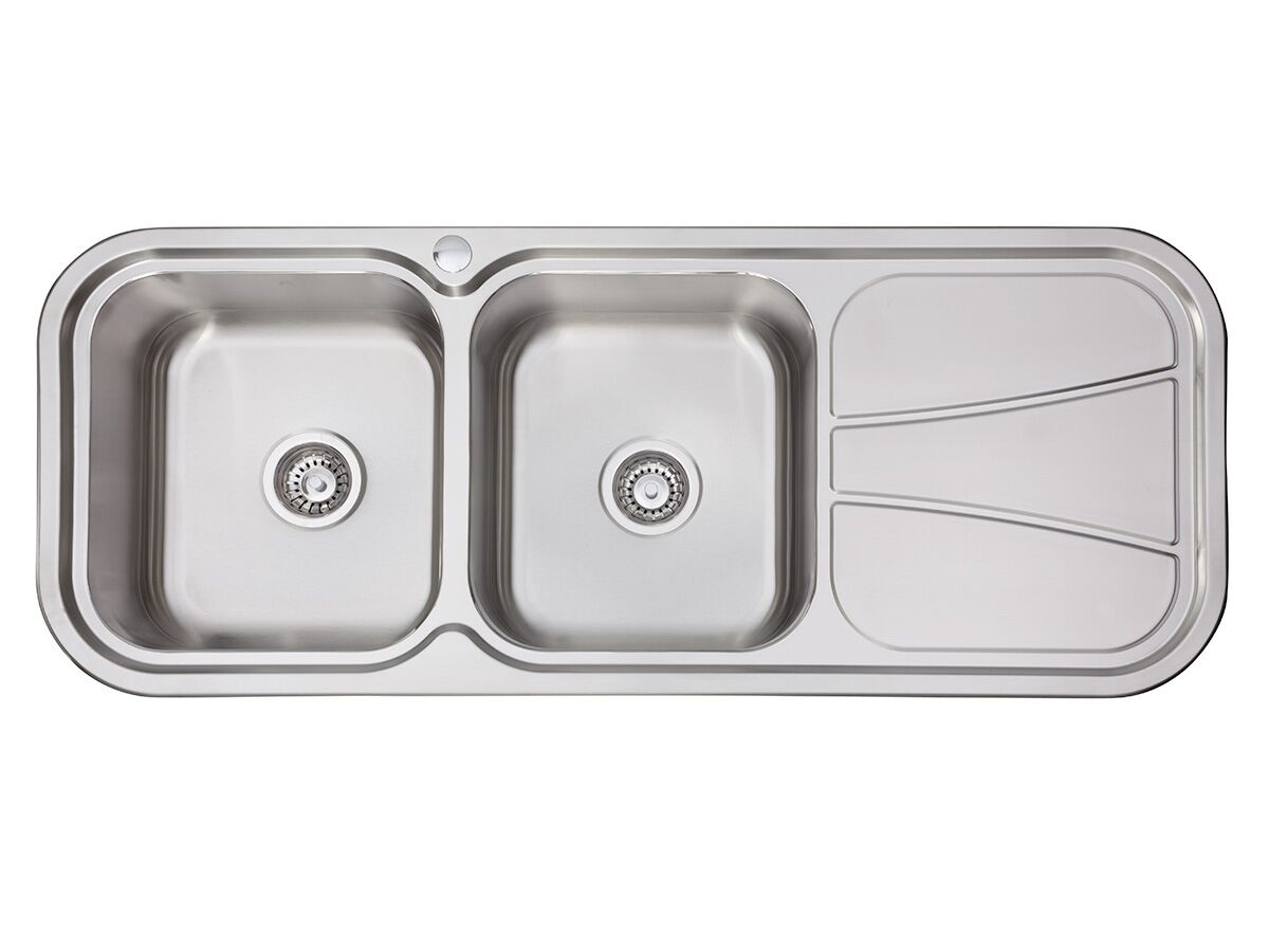 AFA Flow Double Bowl Undermount/Inset Sink Left Hand Bowl 1 Taphole with Quick-Fit Clips 1211mm x 490mm Stainless Steel