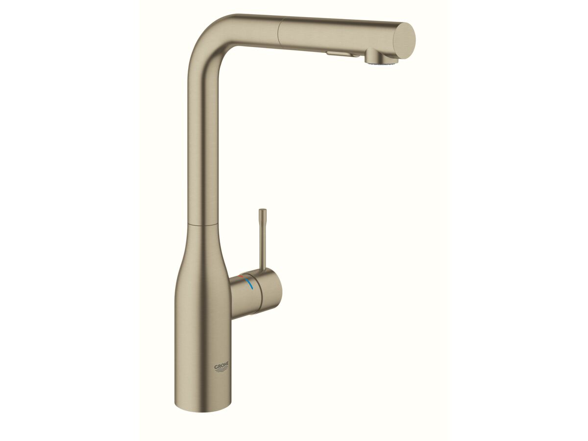 GROHE Essence New Pull Out Sink Mixer Tap with Dual Spray Brushed Nickel (6 Star)