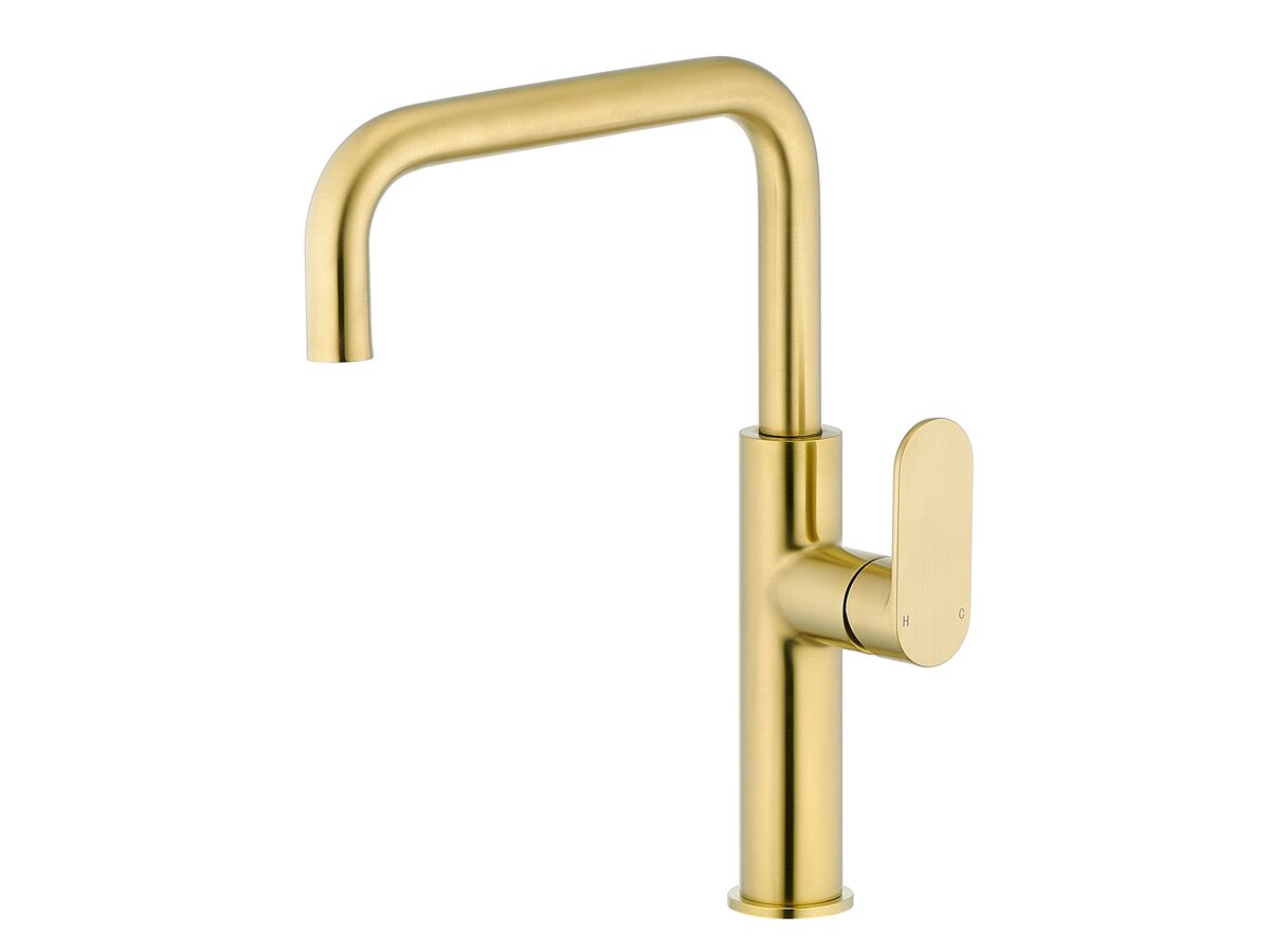 Mizu Soothe MK2 Gooseneck Sink Mixer Tap Square Brushed Brass (5 Star) Lead Free