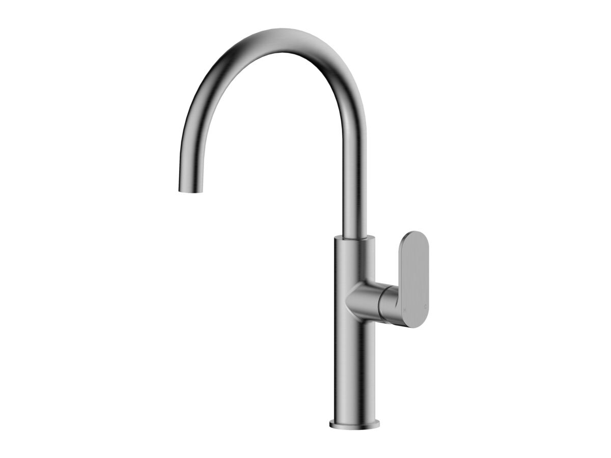 Mizu Soothe MK2 Gooseneck Sink Mixer Curved Brushed Gunmetal (5 Star) Lead Free