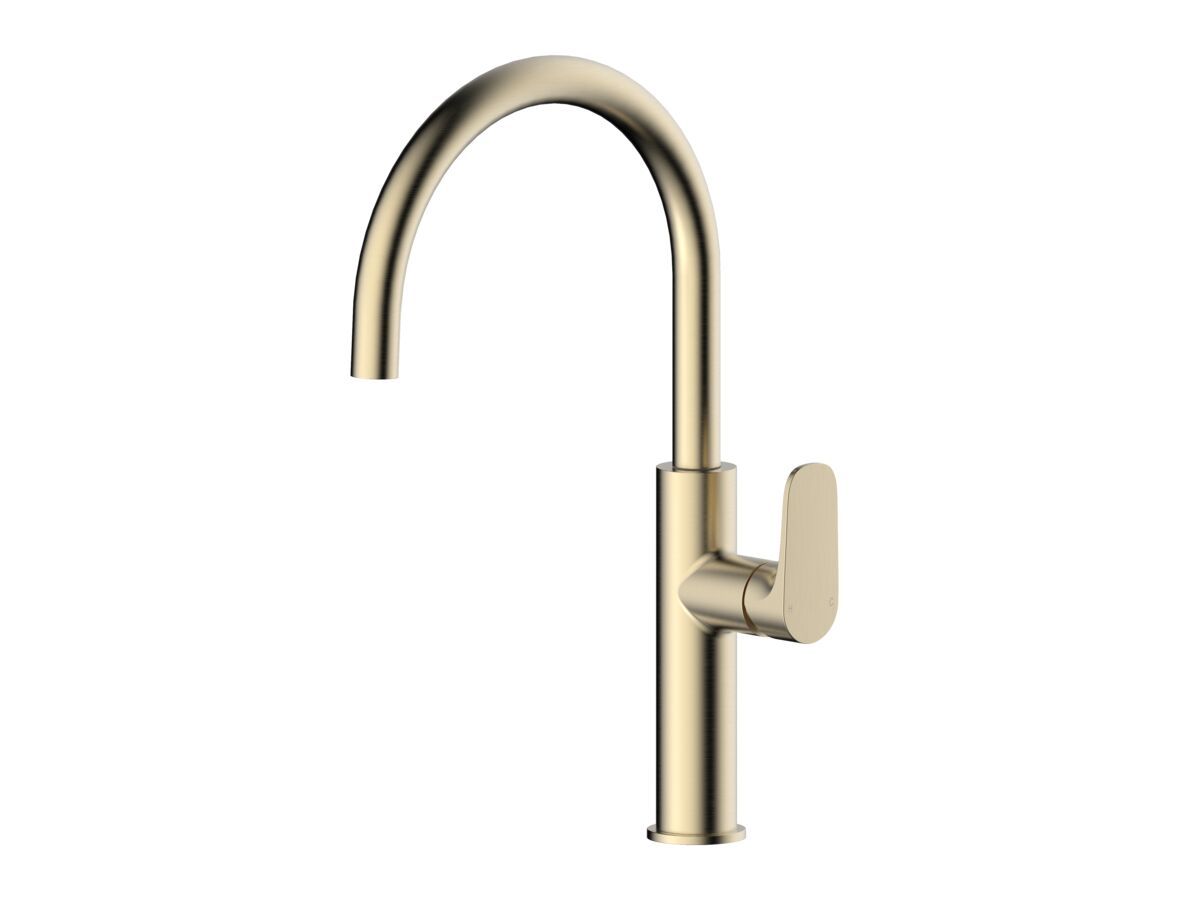 Mizu Silk Gooseneck Sink Mixer Curved Brushed Brass (5 Star) Lead Free