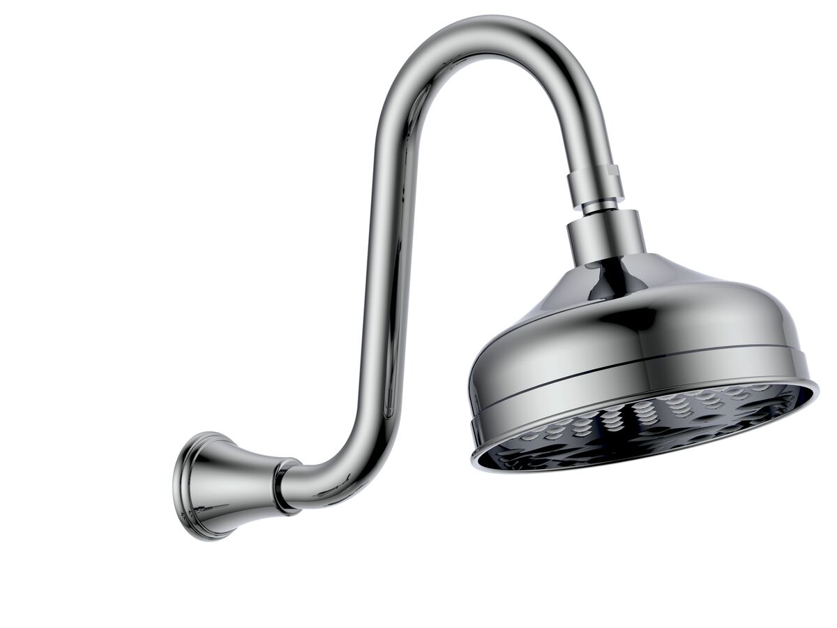 Posh Canterbury Gooseneck Shower Arm & Rose Chrome (3 Star)